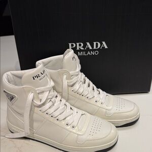 Prada Women’s White Leather Hightop Sneakers